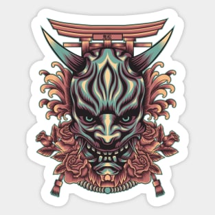 Oni mask with japanese ornament Sticker